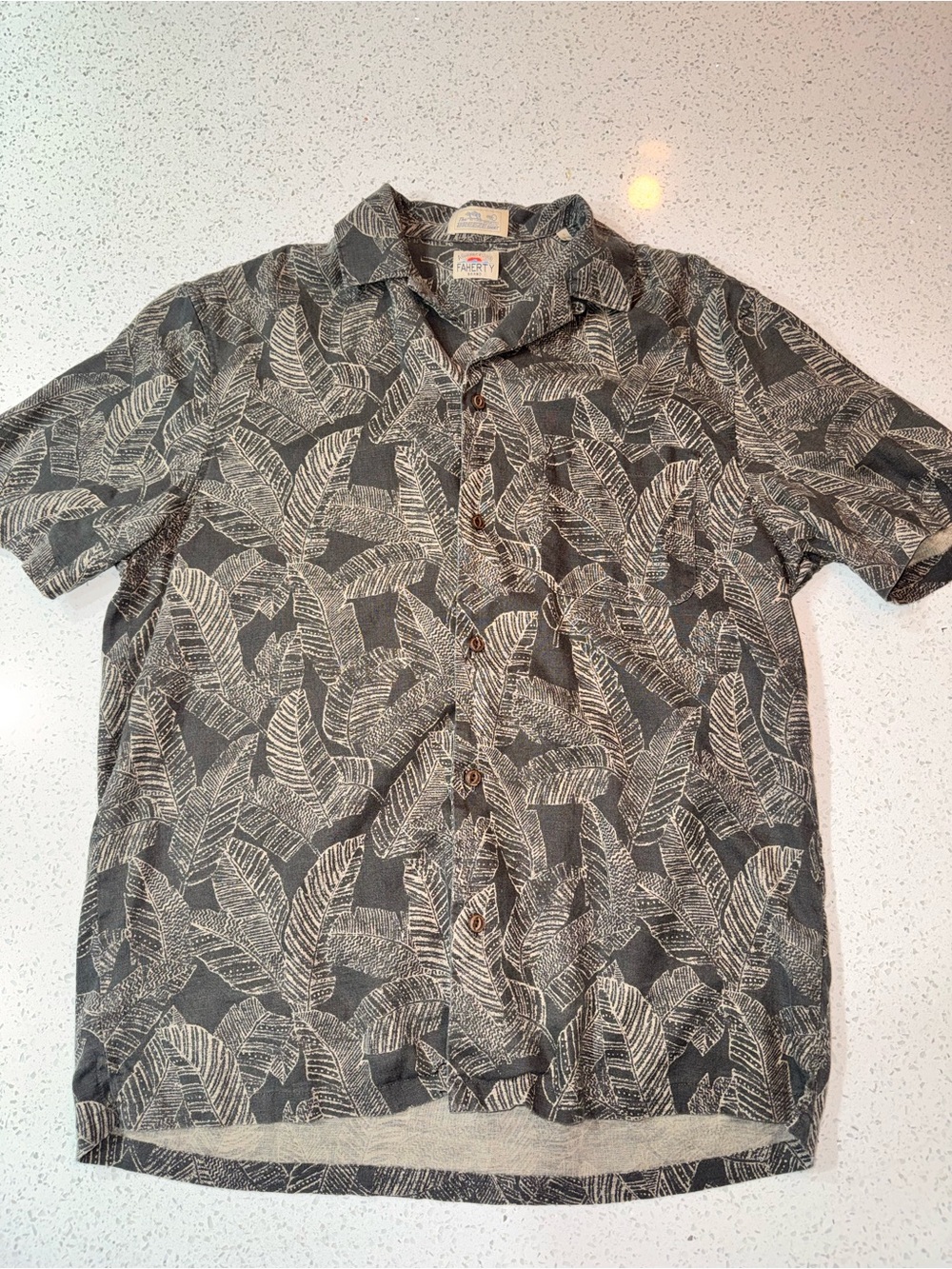 Faherty Gray Short-Sleeve Leaf Print Button-Down Shirt